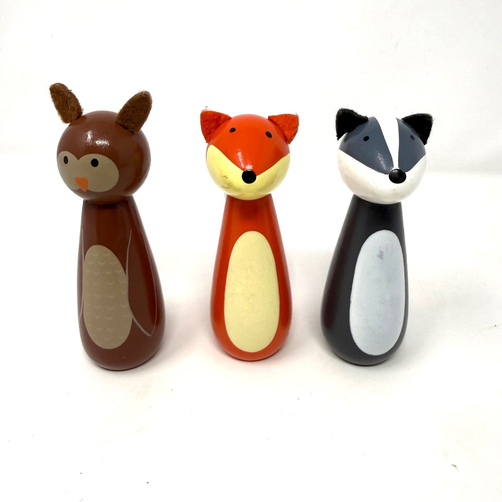 JoJo Maman Bébé Foxley Wood Skittles Woodland Animal Peg Dolls Owl Fox Badger 3